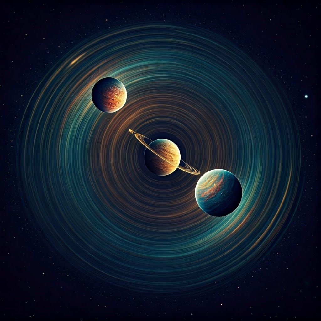 Three Planets in a Cosmic Dance: Digital Art