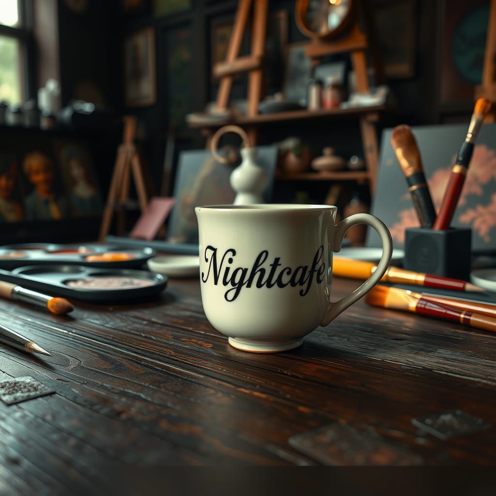 Nightcafe Mug in Moody, Hyperrealistic Studio Setting