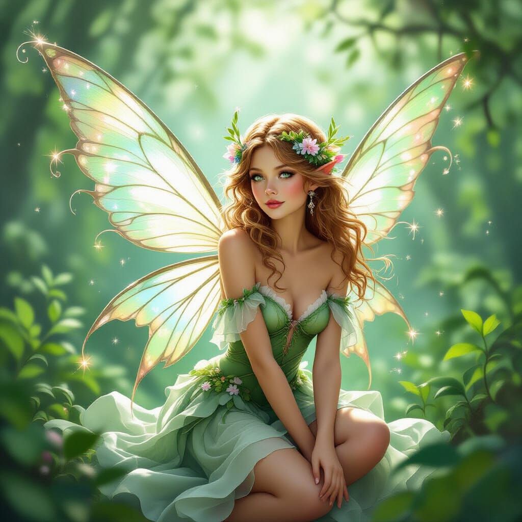Sparkling Fairy with Shimmering Wings in Dreamy Landscape