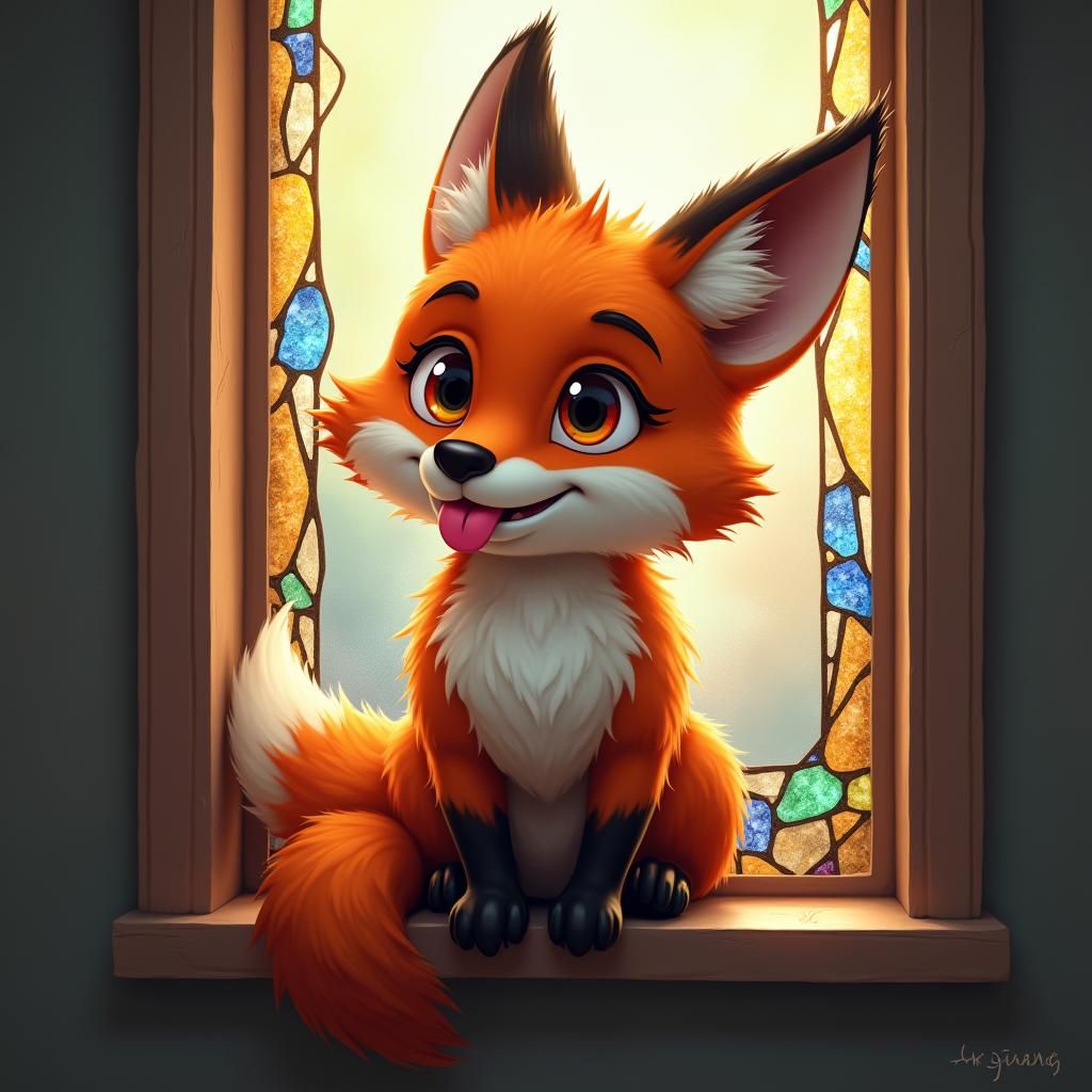 Playful Fox with Tongue Out, Detailed Matte Painting