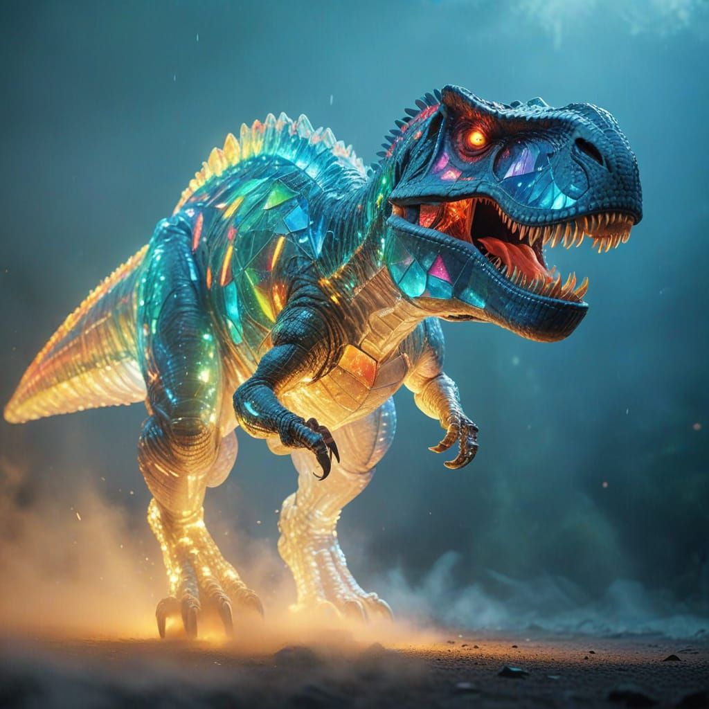Surreal Crystal Tyrannosaurus Rex in Motion