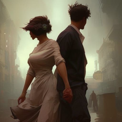 Couple Portrait with Dynamic Lighting, Digital Art