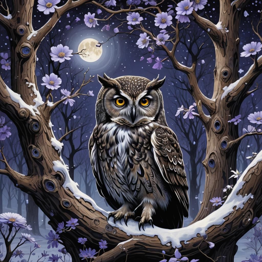 Ethereal Owl in Winter Wonderland, Baroque Whispers, and Twi...
