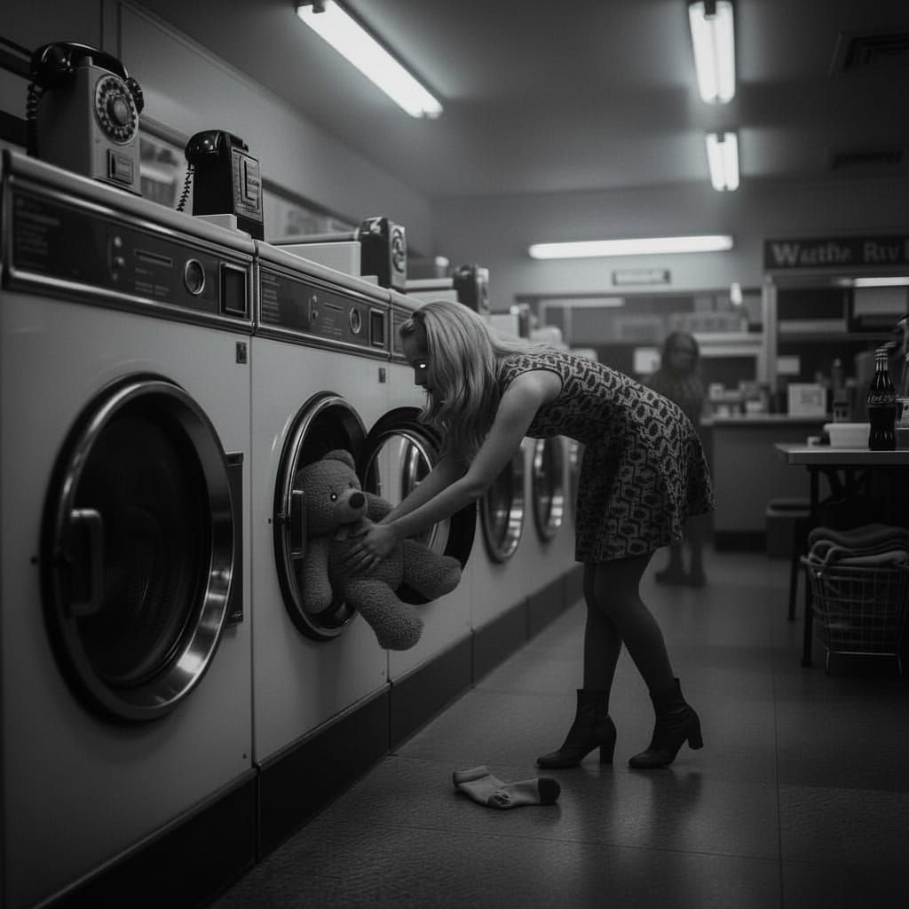 1960s Laundromat at Dusk Cinematic Still