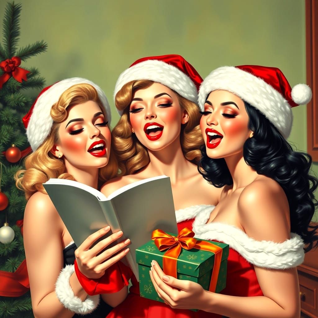 Singing Christmas Carol in Vintage Pinup Style