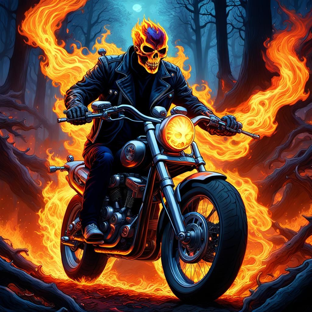 Ghost Rider in a Burning Forest