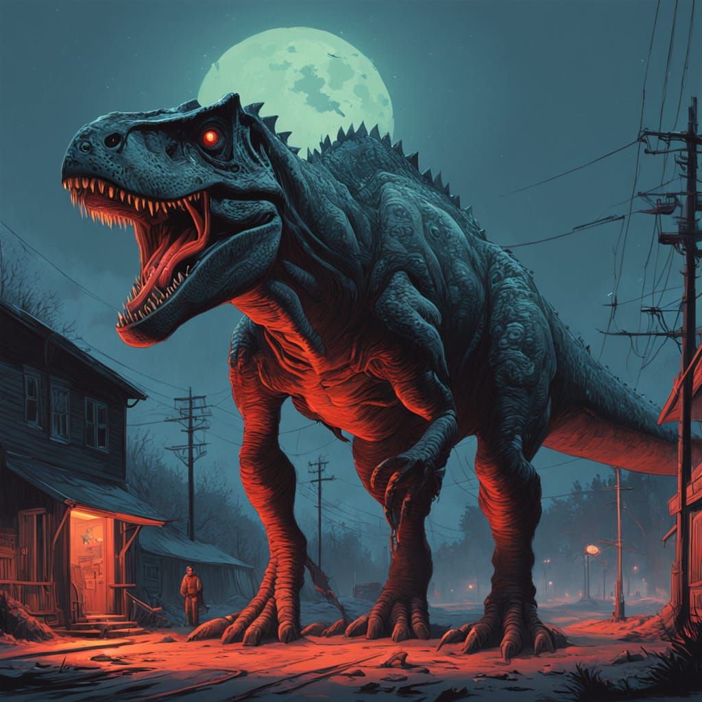 Dark Fantasy T Rex Dragon with Dragon Scales and Wings