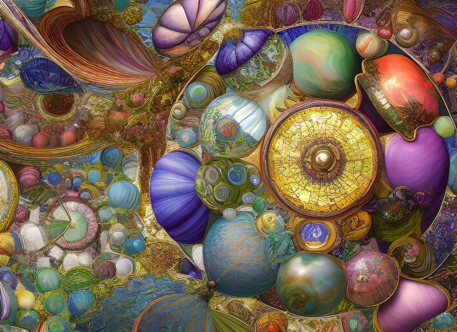 Botanical Panorama in Fabergé Style with 3D Cartoon Elements