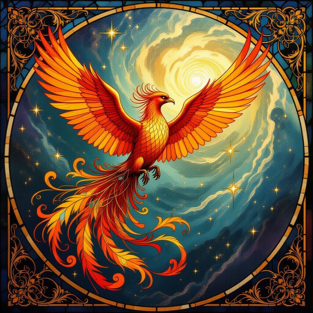 Majestic Phoenix Soars Through Cosmic Nebula in Art Nouveau ...