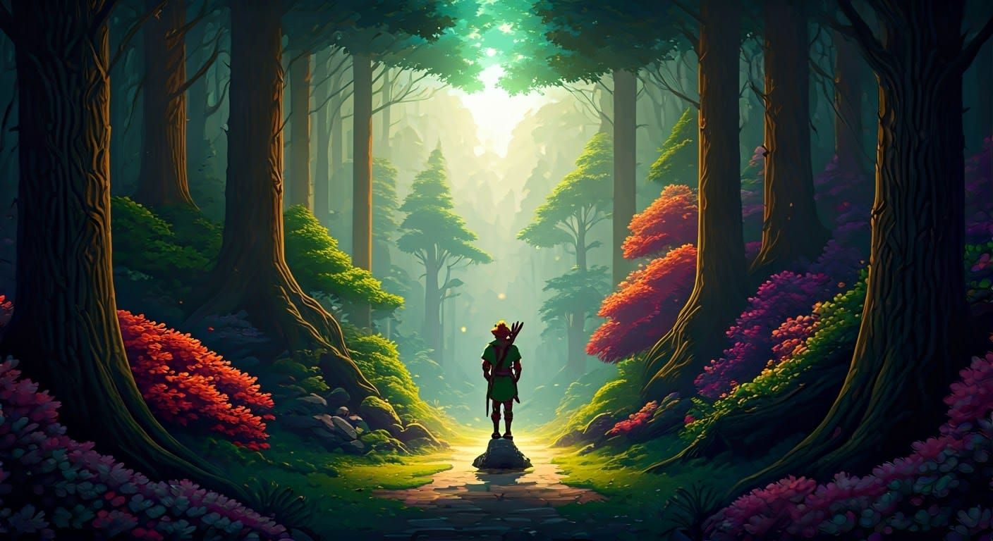 Pixelated Robin Hood in Lush Sherwood Forest