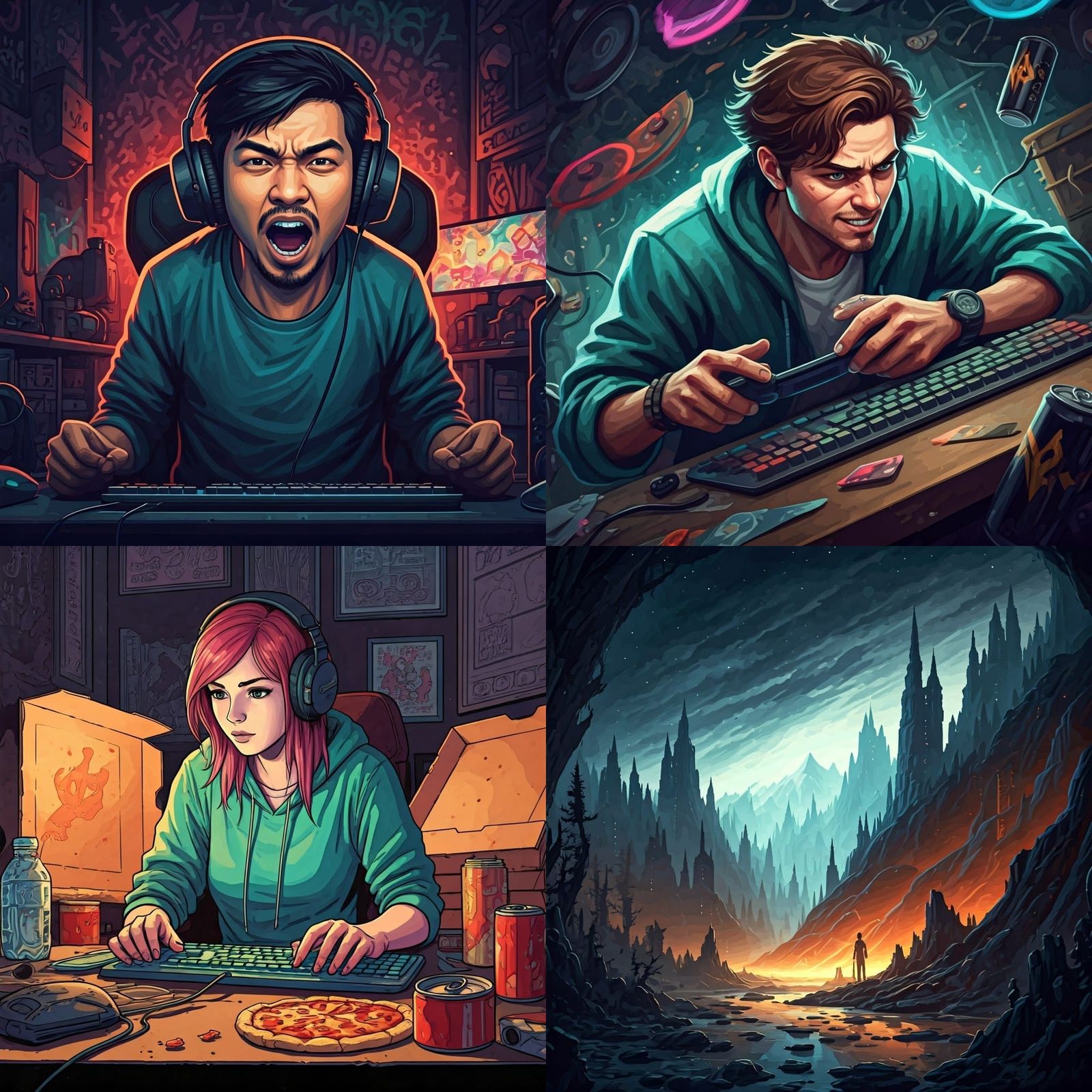 Hyperdetailed Gouache Gamer Splash Art