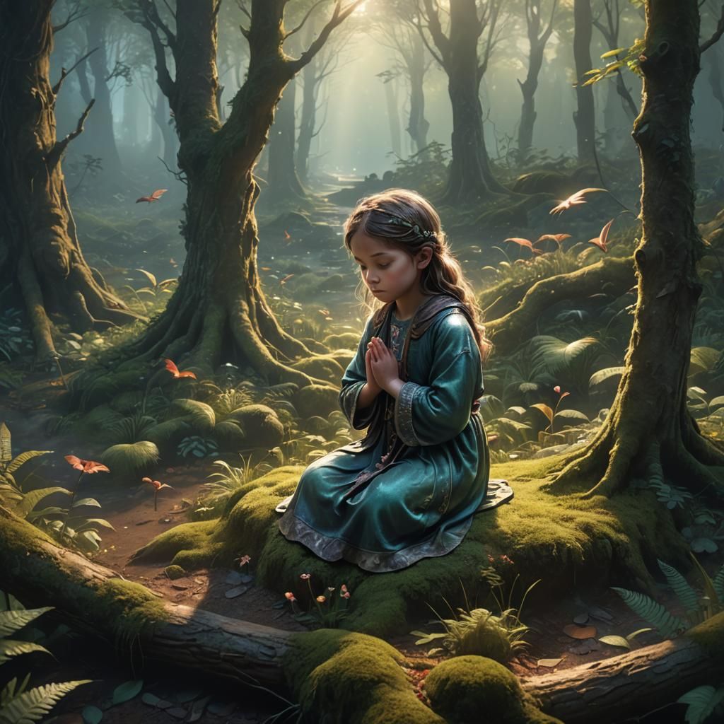 Mystical Forest Prayer: Ethereal Fantasy Art