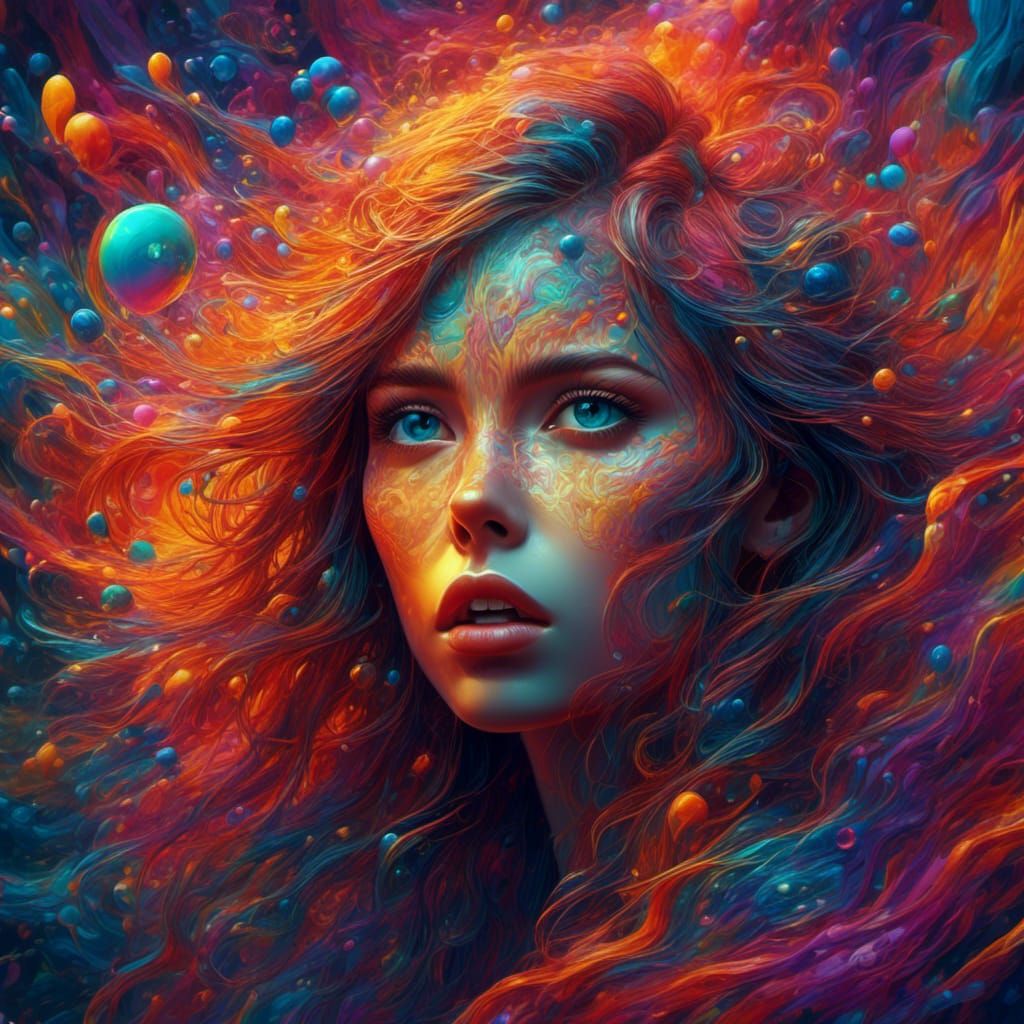 Psychedelic Neon Portrait of a Woman in VRay Style