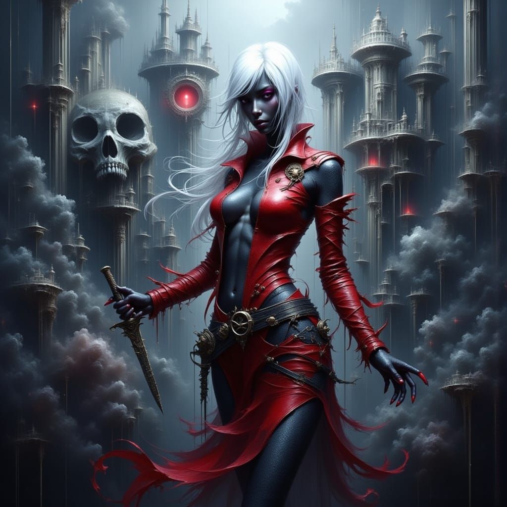 Drow Elf in Sinister Dark Fantasy City