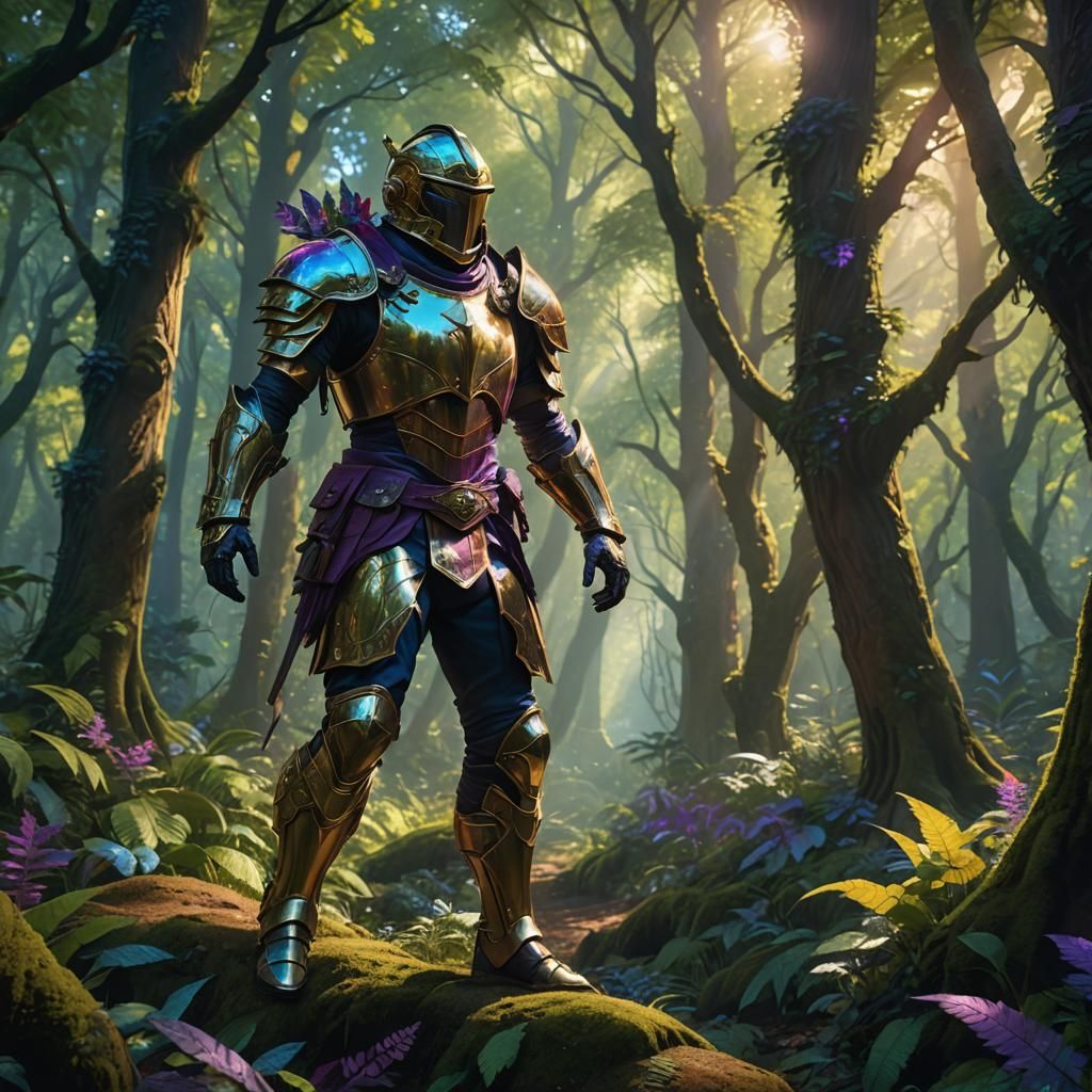 Fantasy Adventurer in Lush Forest: Art Nouveau Style