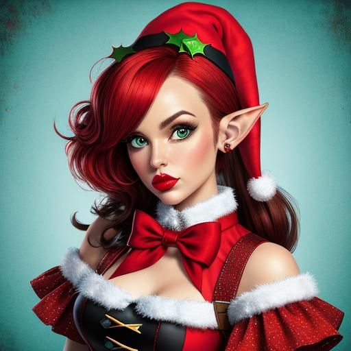 Punky Christmas Elf Pin-Up Digital Portrait
