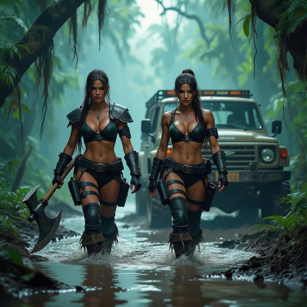 Mercenaries Trek Through Jungle in Frazetta-Mead-Loish Style