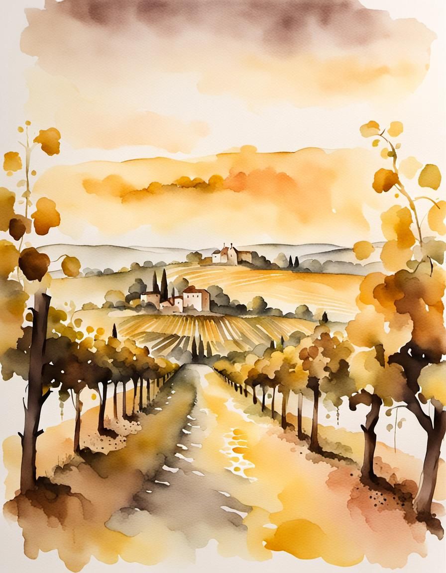 French Vineyards in Watercolour Style