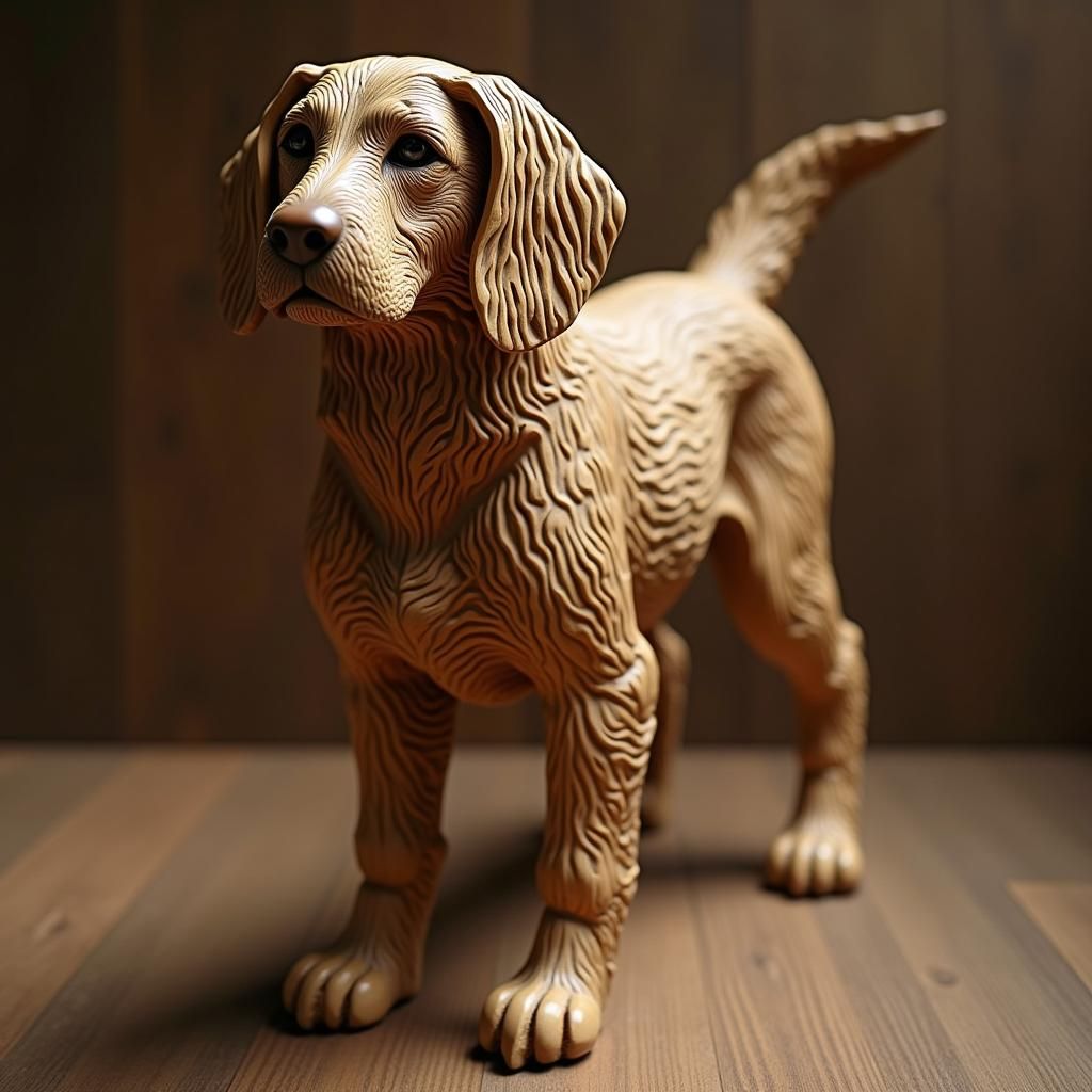 Intricately Carved Wooden Havanese Dog Sculpture