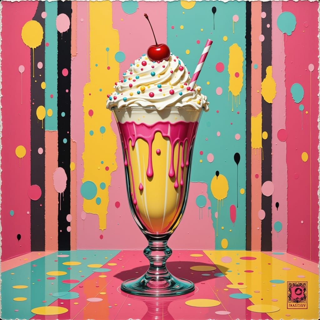 Vibrant Milkshake in Vintage Diner, Pop Art Style