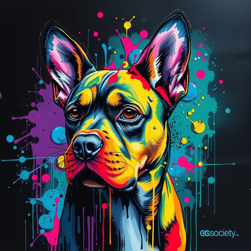 Colorful Dog Graffiti Art in Synthwave Style