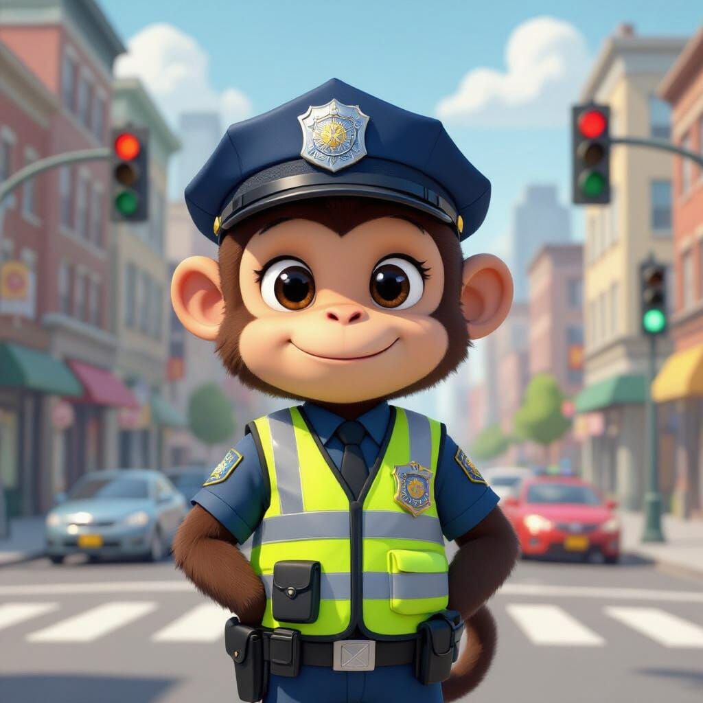 Officer Miko: Monkey Cop in Animated Style