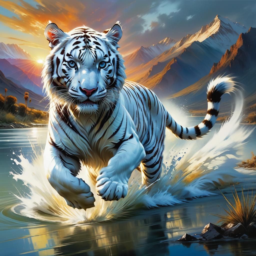 White Tiger Running: A Detailed Matte Painting