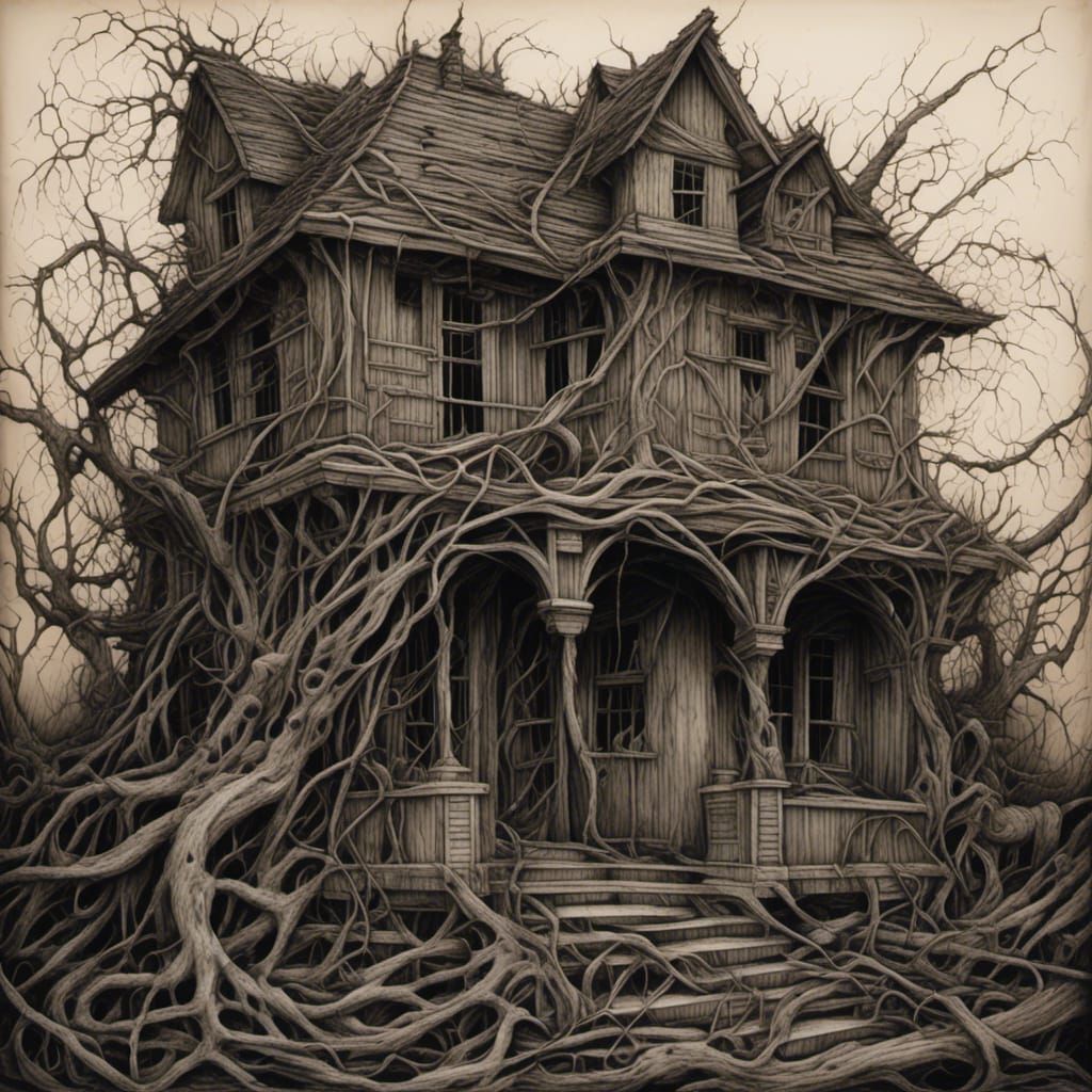 Decaying Subterranean House in Charcoal Style