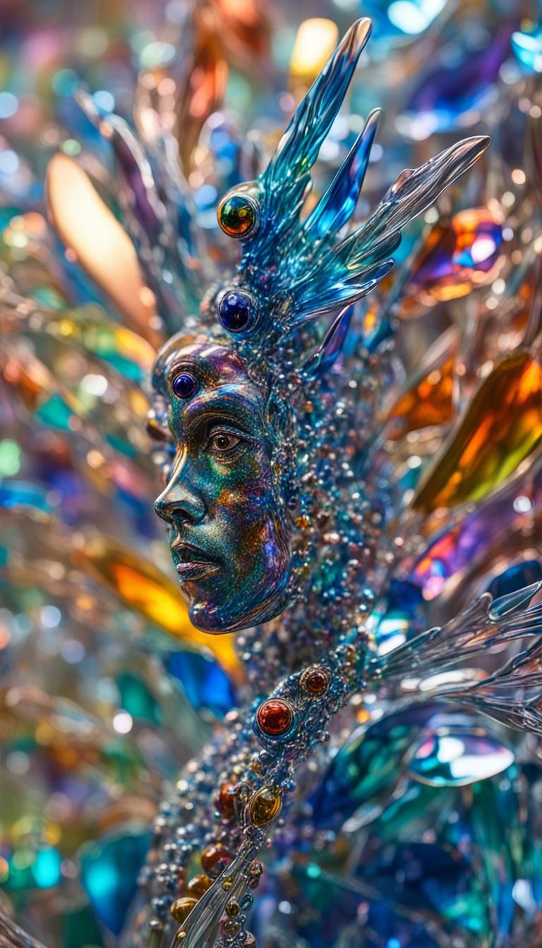 Surrealist Glass Art: Fantastical Creature in Iridescent Sha...