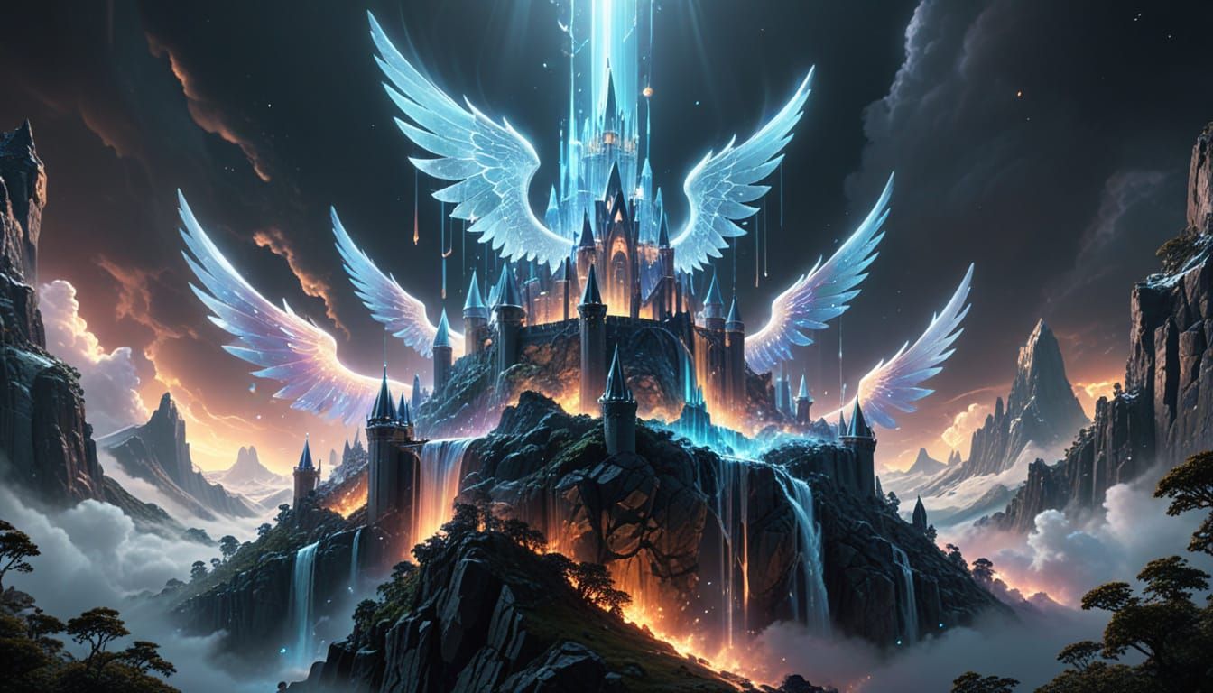 Floating Crystal Castle in Ethereal Light