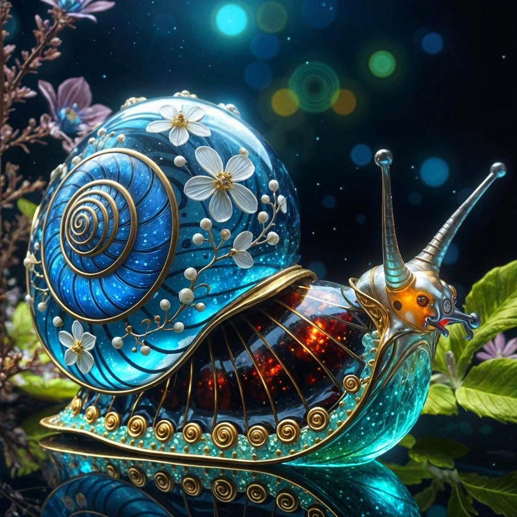 Enameled Snail with Bioluminescent Flowers