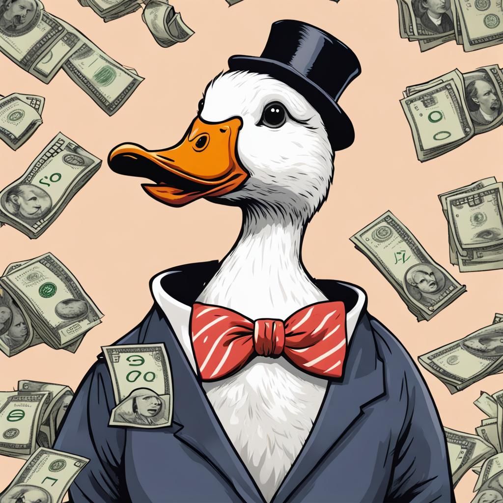 Goose Counting Money with Bow Tie