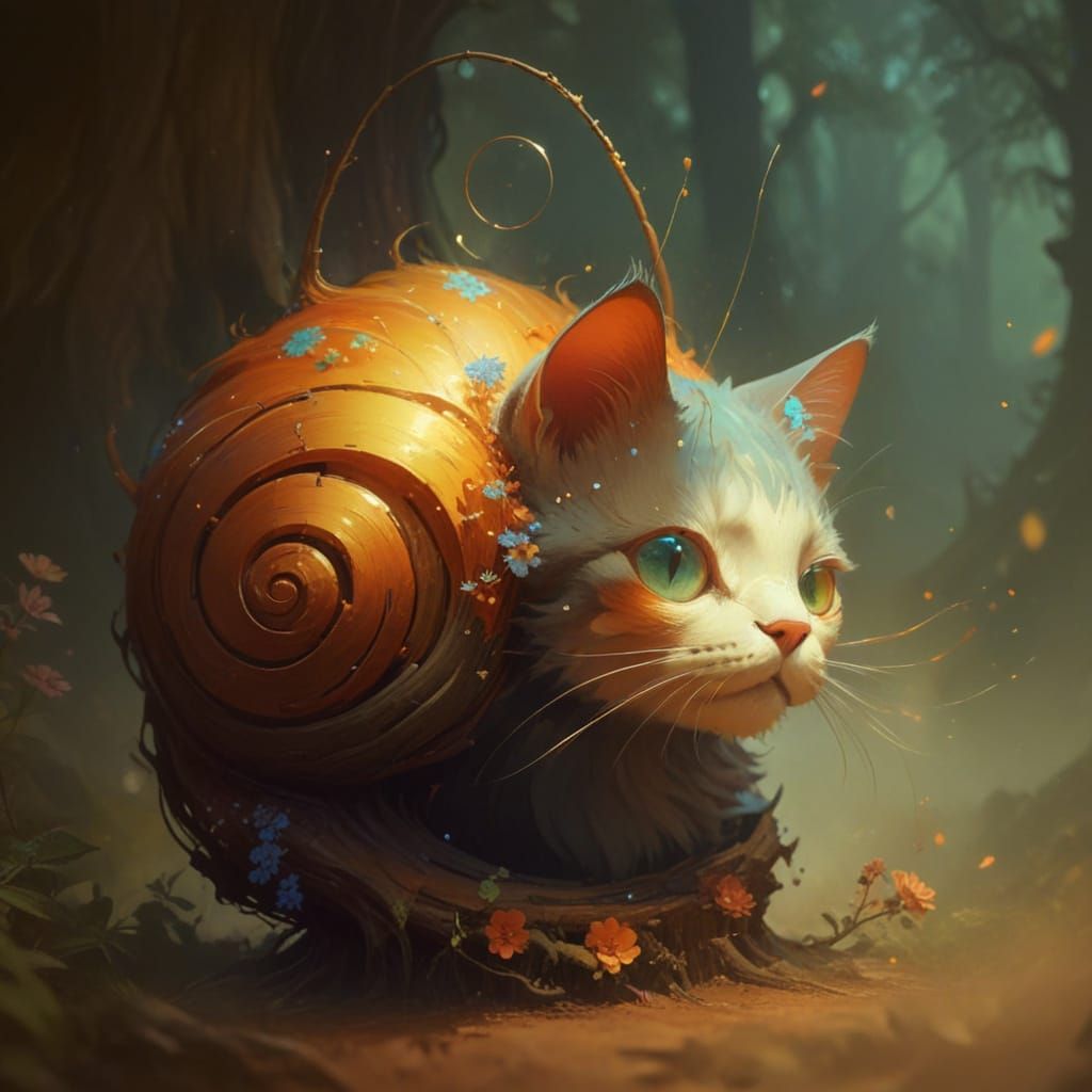 Vibrant Feline Enchantress in Whimsical Woodland Wonderland