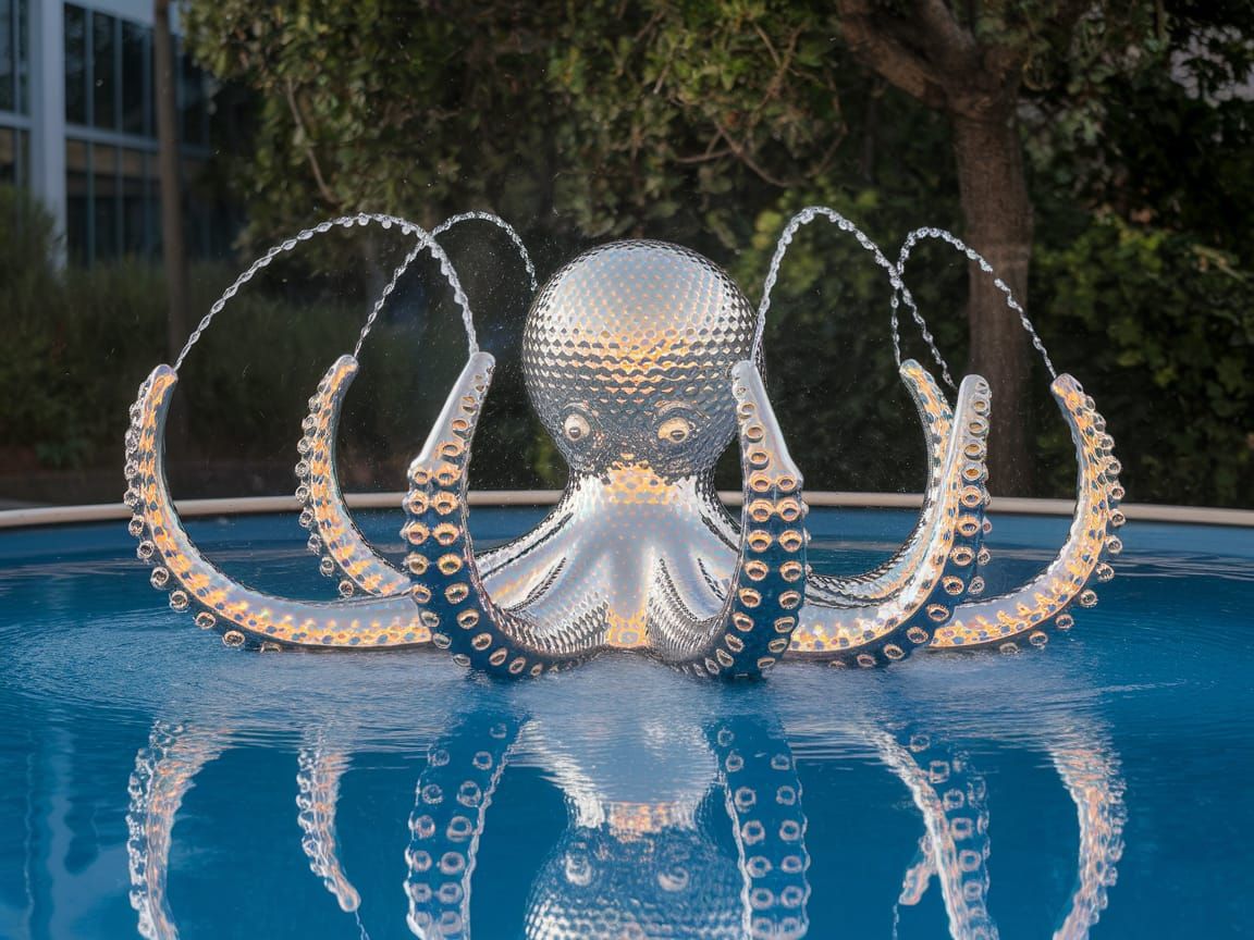Chrome Octopus Fountain: Spectacular Water Jets