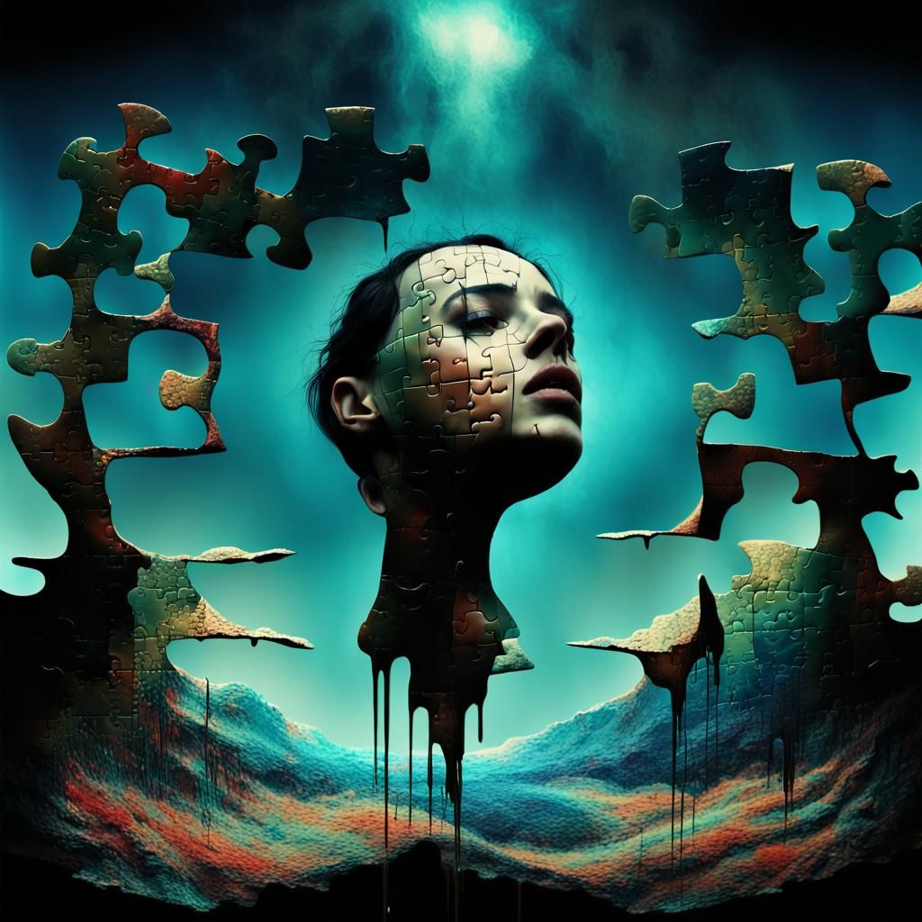 Surreal Fragmented Portrait in Digital Collage Style