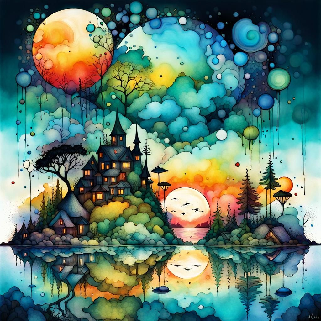 Summer Sunrise Alcohol Ink Illustration in Digital Art