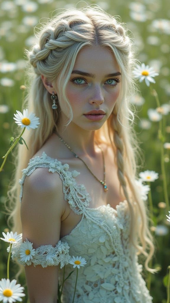 Enchantress in Daisy Meadow with Serpent-Dragon Companion