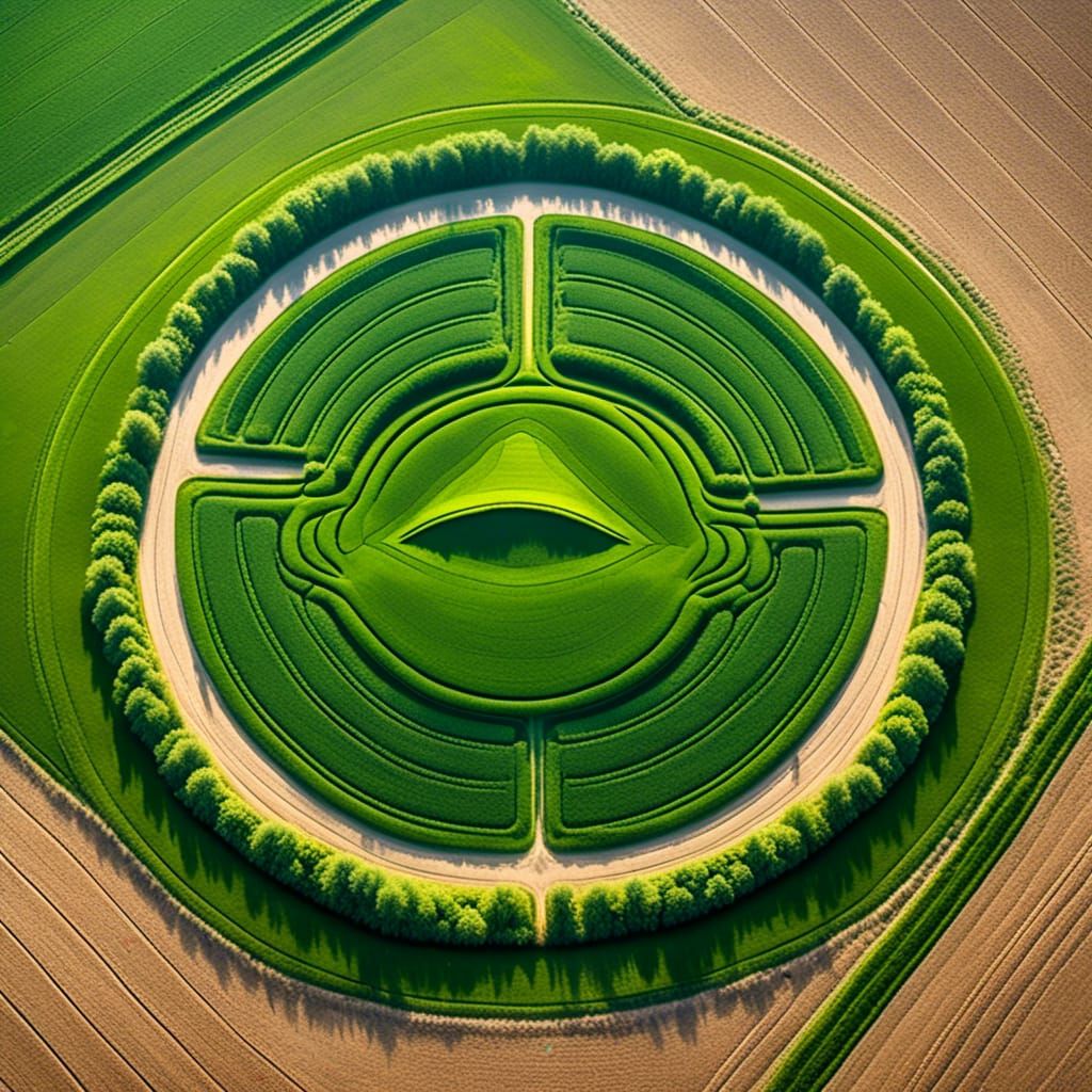 Alien Face Crop Circles in Grain Field