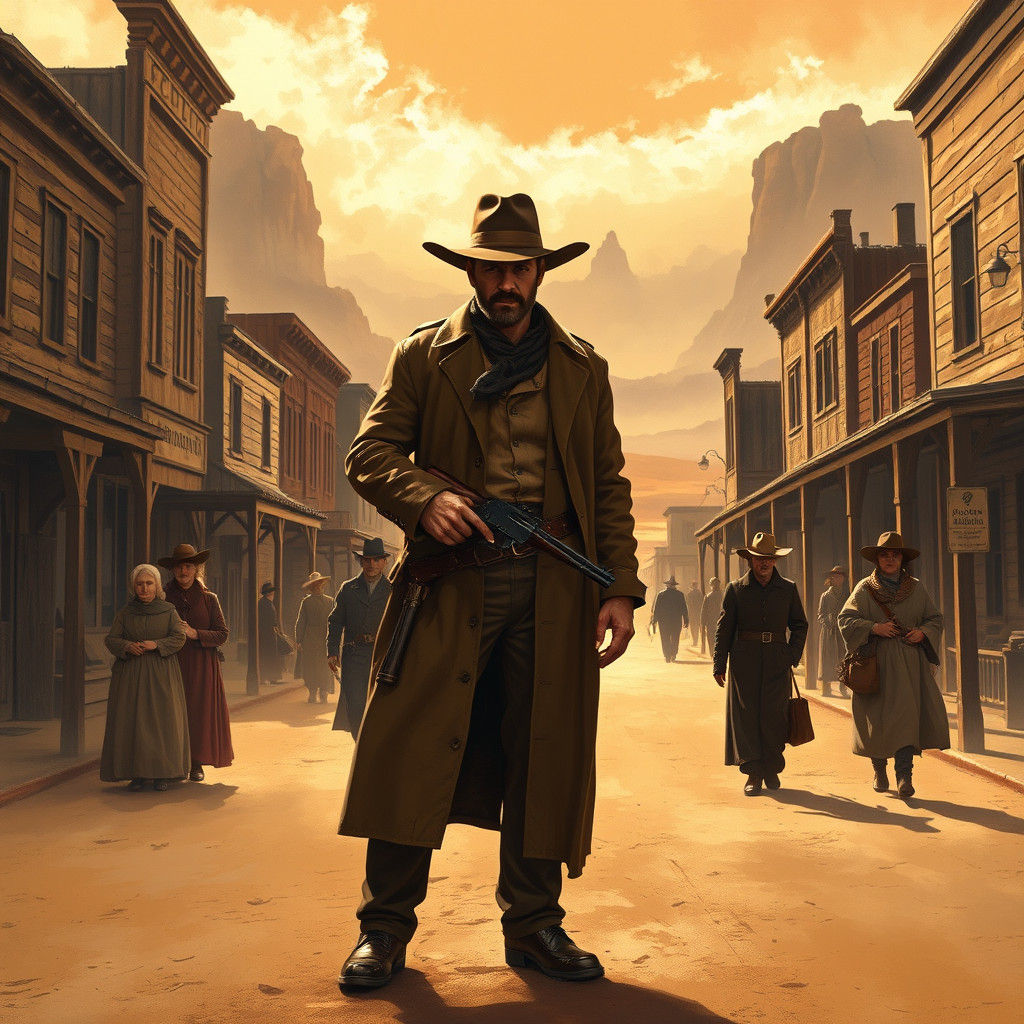 Old West Gunslinger in Town, Classic Western Art