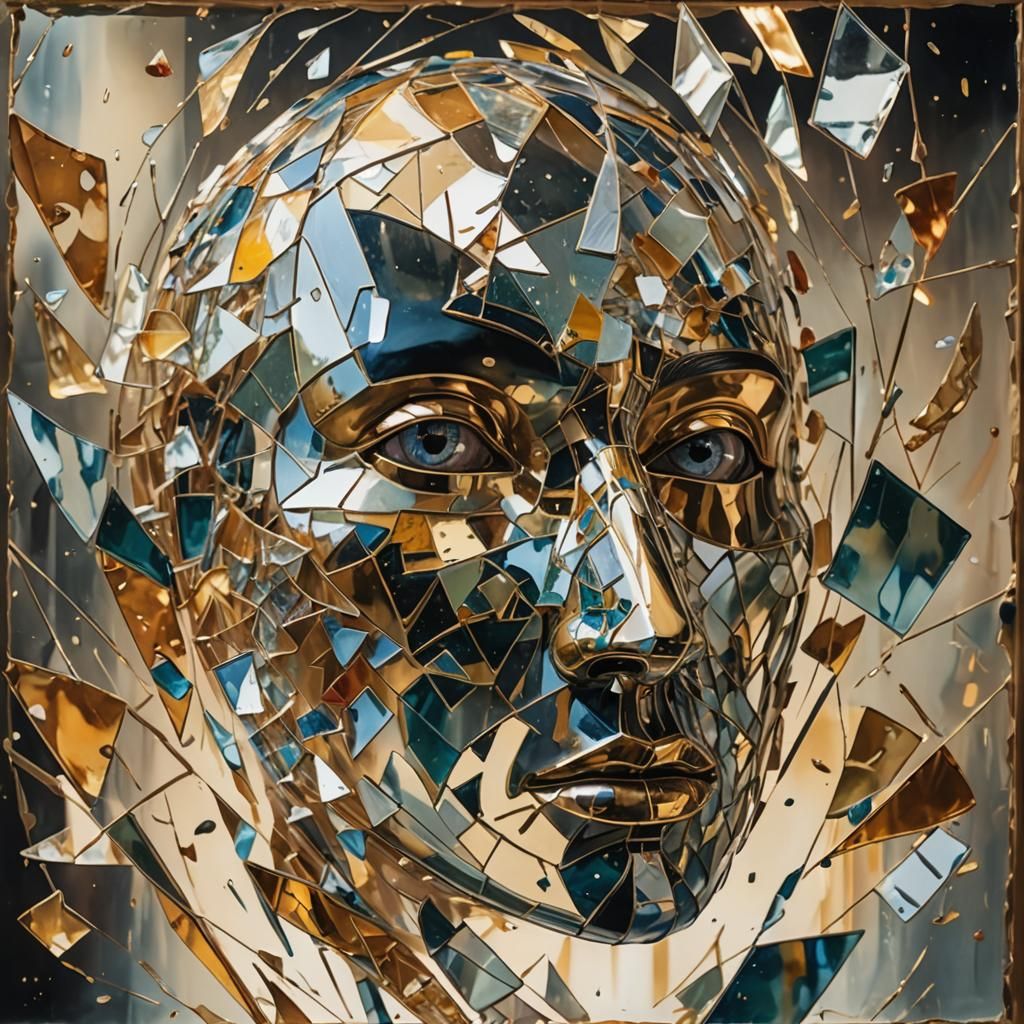 Surreal Faces Emerge from Shattered Mask