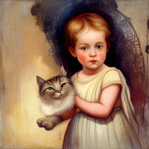 Toddler's Joy: A Gift of a Cat, in Portrait Style