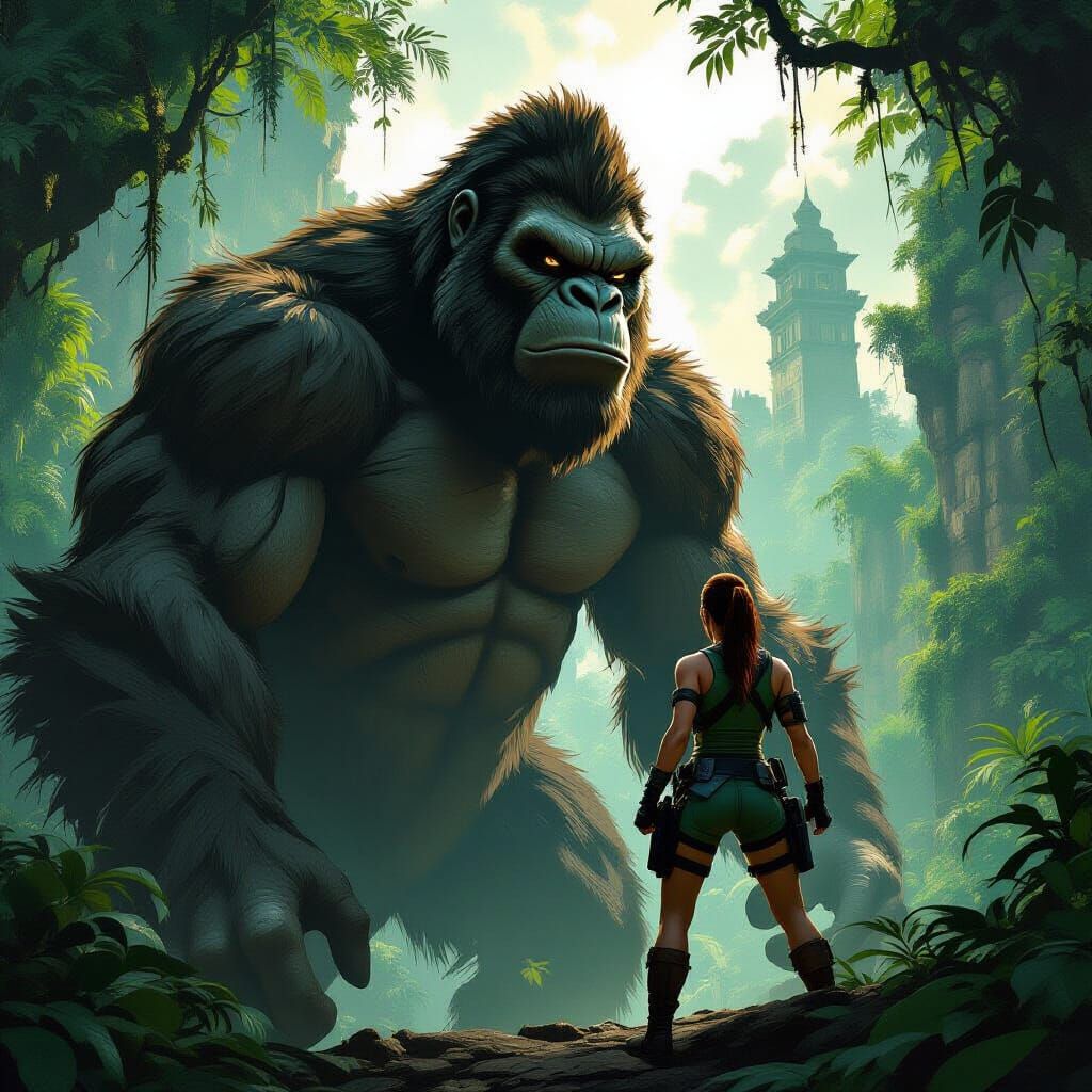 Lara Croft and King Kong in Ancient Jungle City