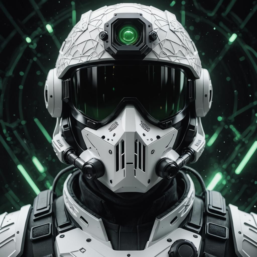 Futuristic Soldier Portrait with Glowing Runes