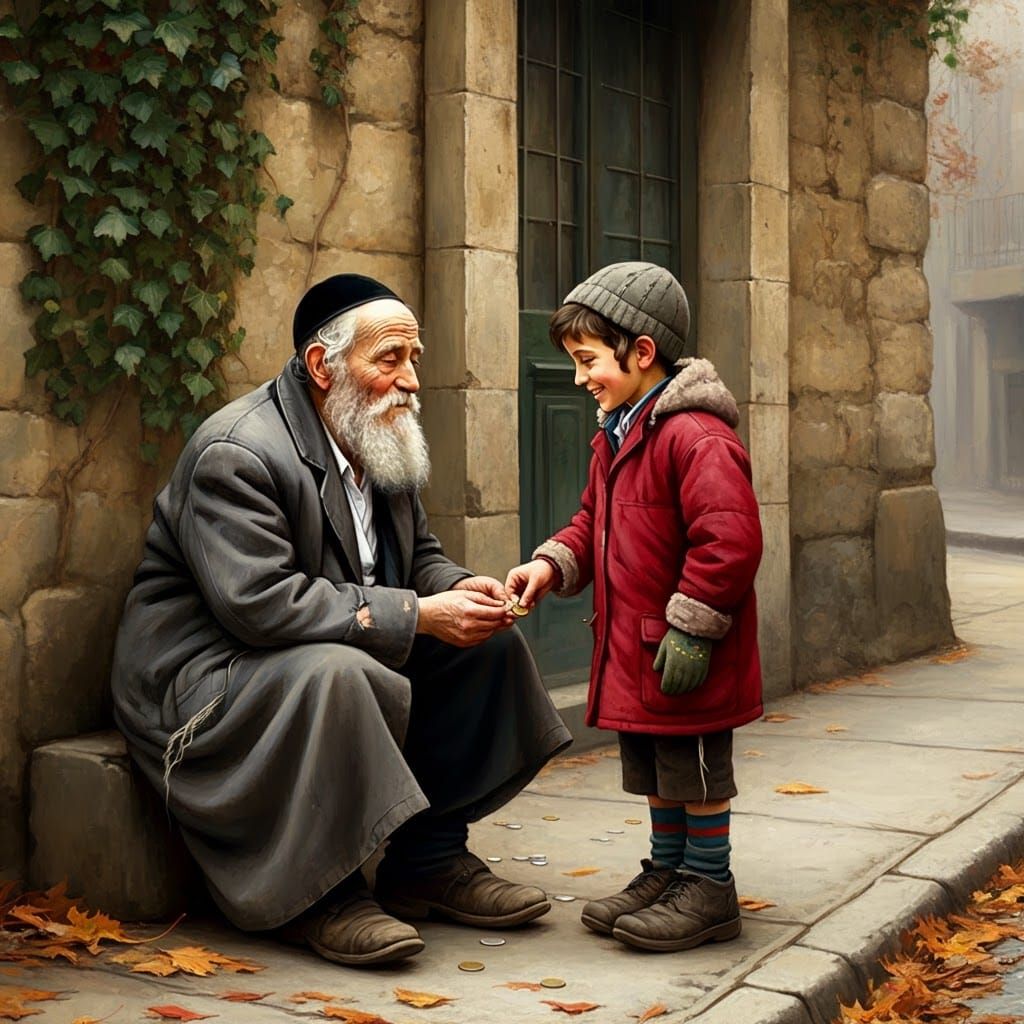 Elderly Man Receives Alms: A Heartwarming Street Scene