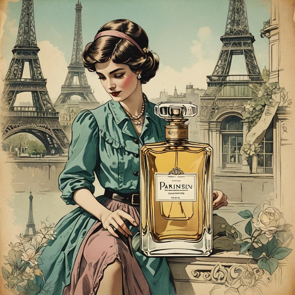Vintage Parisienne Perfume Ad in Retro Style