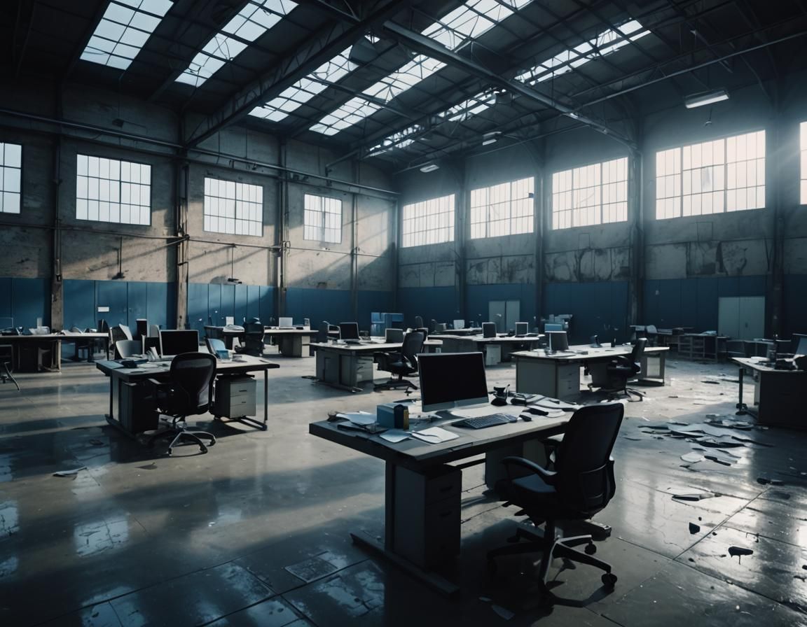 Abandoned Warehouse with High-Tech Amidst Decay