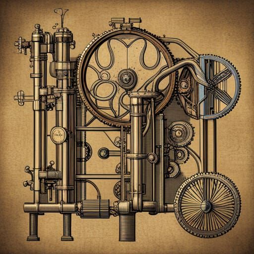 Blueprint of a steampunk machine