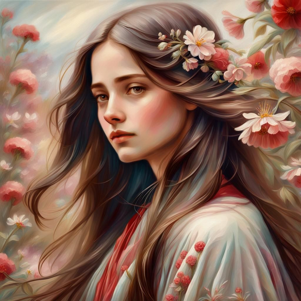 Ethereal Woman Portrait in Romanticism Oil Painting Style