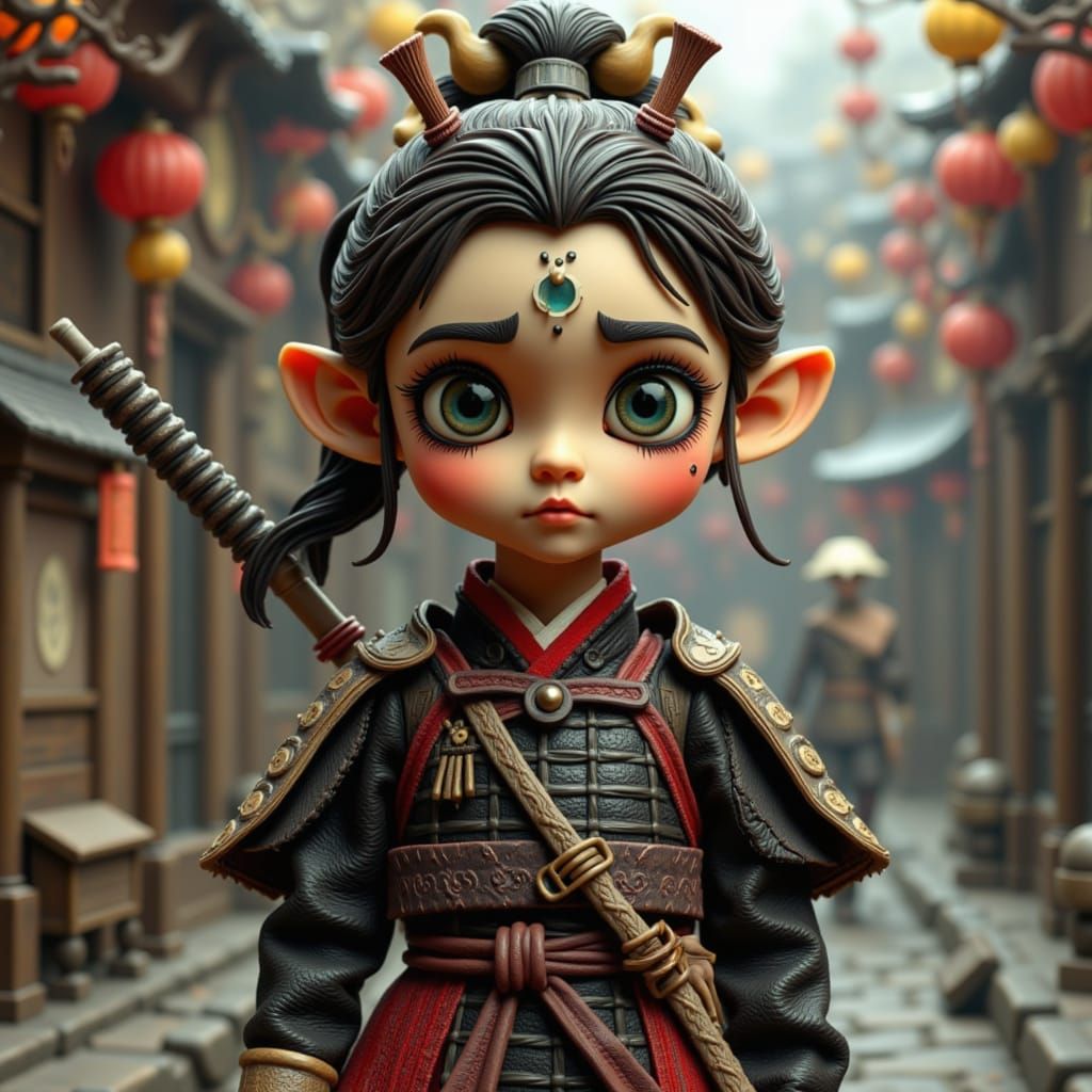 Claymation Style Female Samurai Warrior