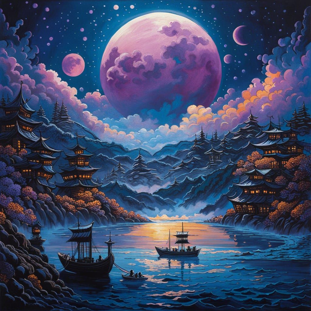 Magic Sea Cherry Blossoms in Sci-Fi Cartoon Style